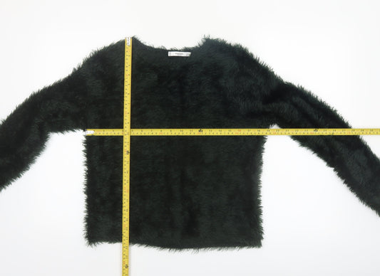 Mango Women’s Black Faux Fur Long Sleeve Pullover Jumper Size 12