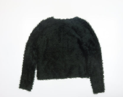 Mango Women’s Black Faux Fur Long Sleeve Pullover Jumper Size 12