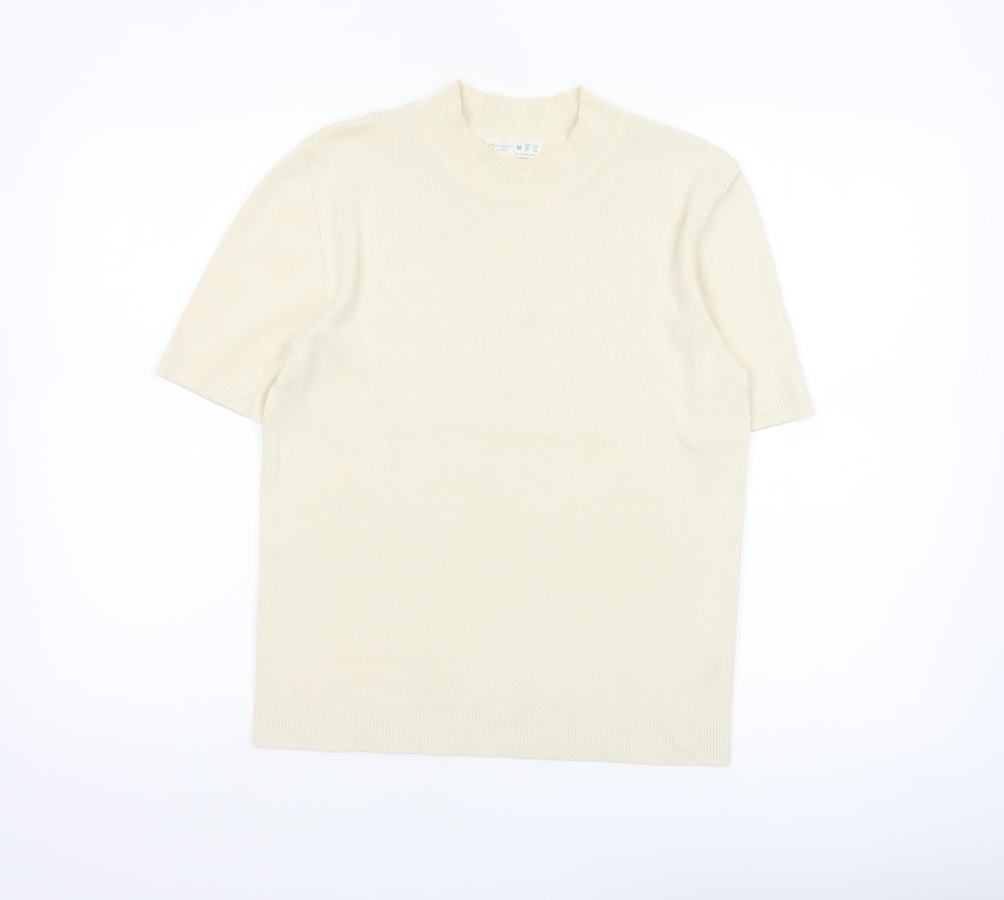 Primark Women Ivory Mock Neck Short Sleeve Pullover Jumper M