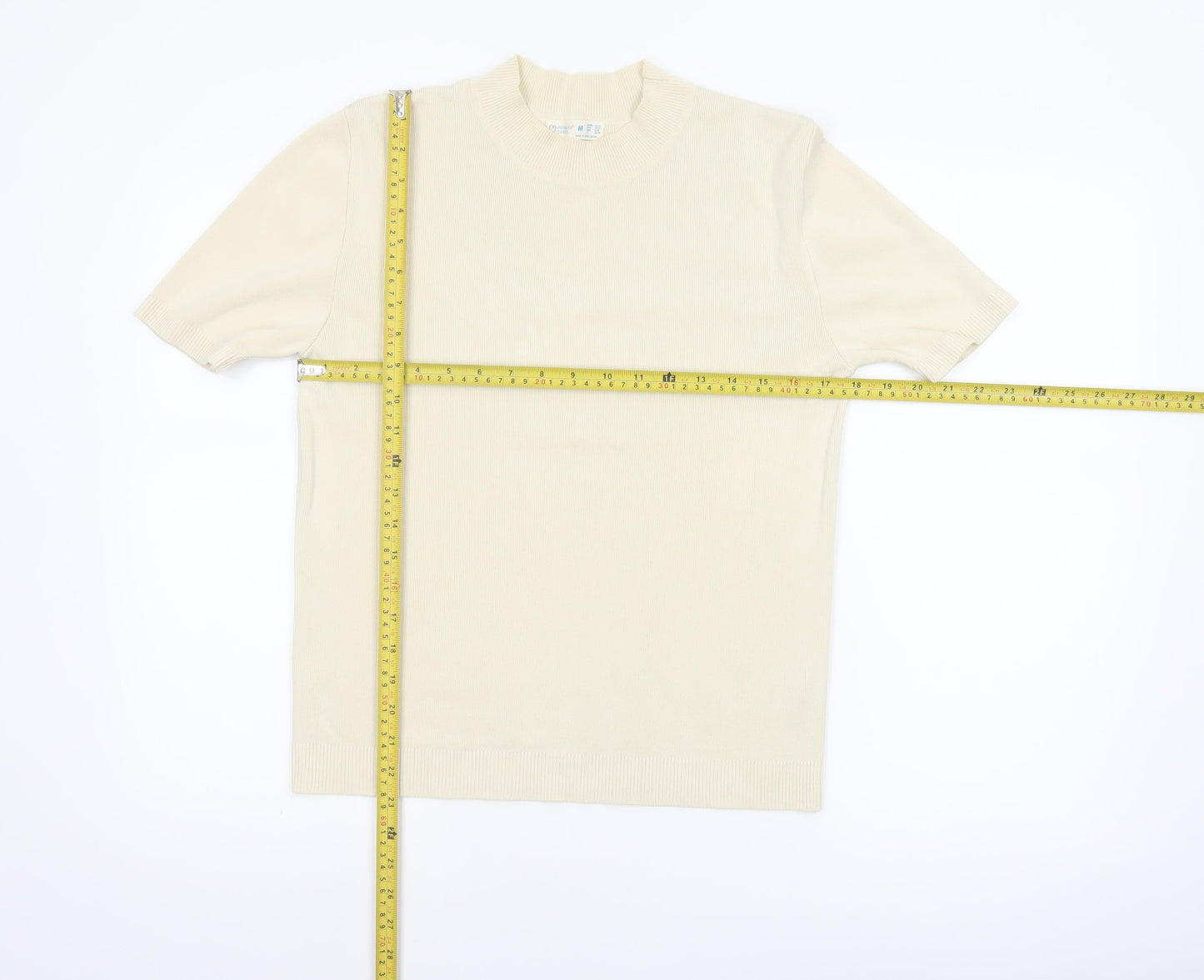 Primark Women Ivory Mock Neck Short Sleeve Pullover Jumper M