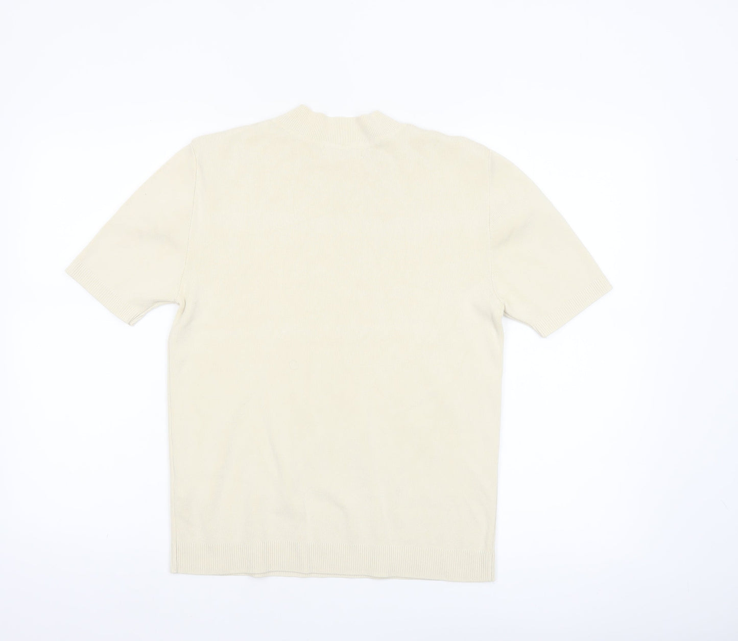 Primark Women Ivory Mock Neck Short Sleeve Pullover Jumper M