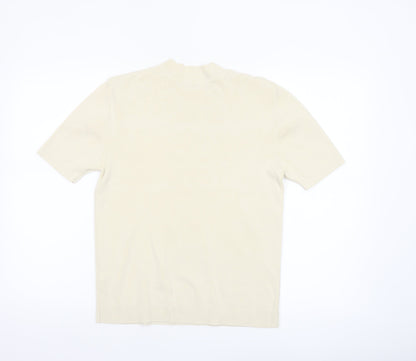 Primark Women Ivory Mock Neck Short Sleeve Pullover Jumper M