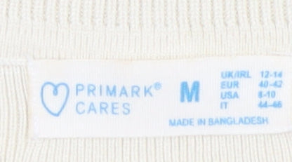 Primark Women Ivory Mock Neck Short Sleeve Pullover Jumper M