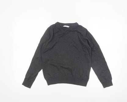 Marks and Spencer Boys Charcoal V-Neck Cotton Jumper 11-12 Years