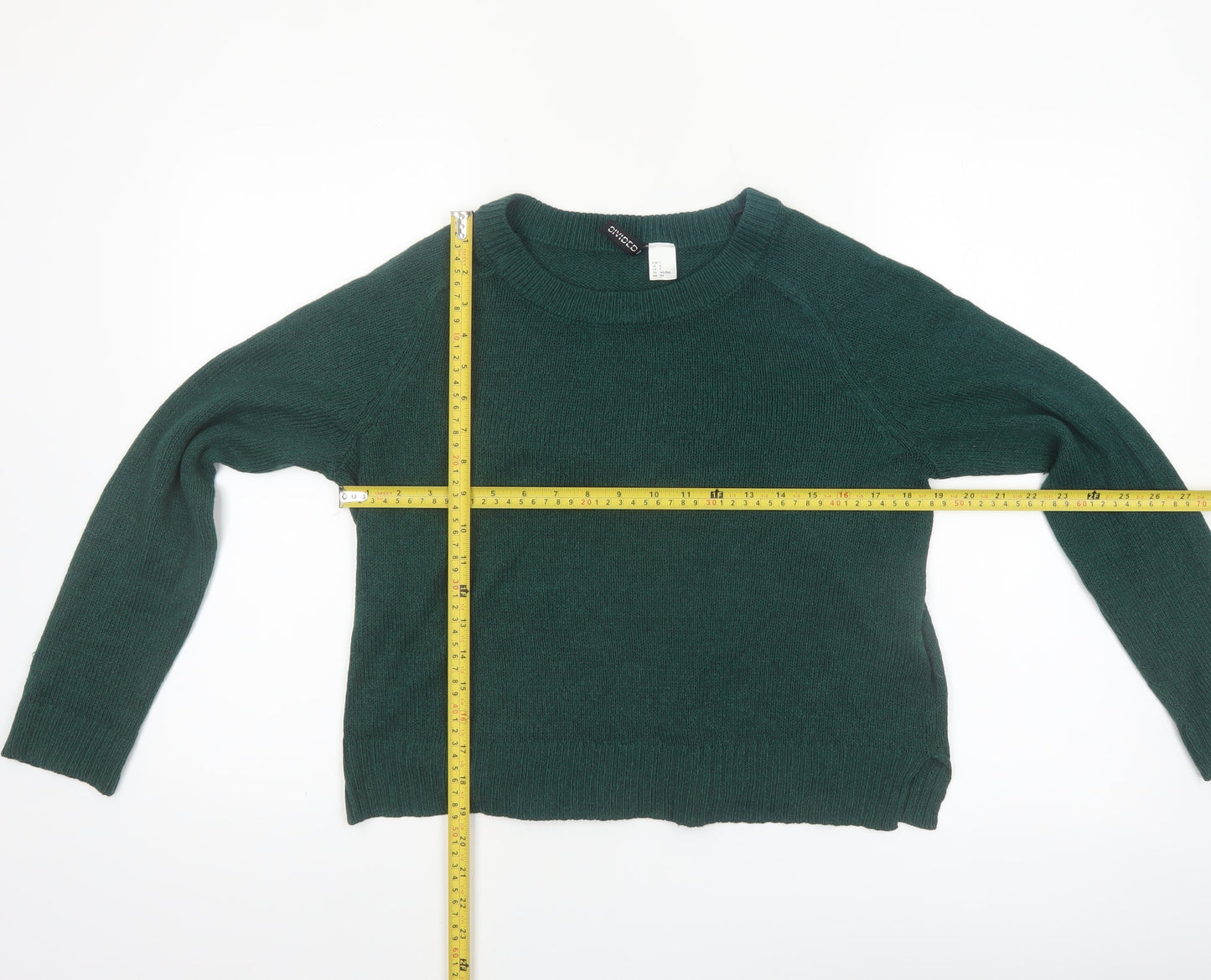 H&M Divided Women Green Acrylic Crew Neck Knit Jumper Size S