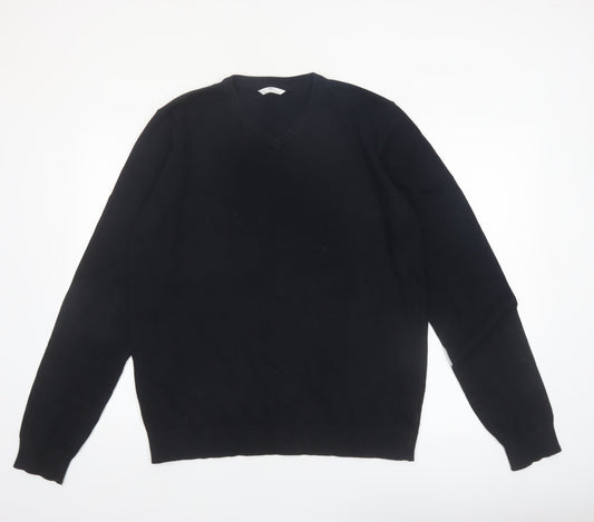 Marks and Spencer Boys Black V-Neck Cotton Jumper 17-18 Years Classic Fit