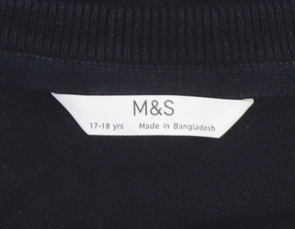 Marks and Spencer Boys Black V-Neck Cotton Jumper 17-18 Years Classic Fit
