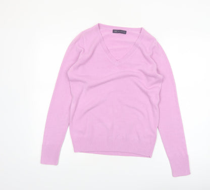 Marks and Spencer Womens Purple V-Neck Acrylic Jumper Size 8