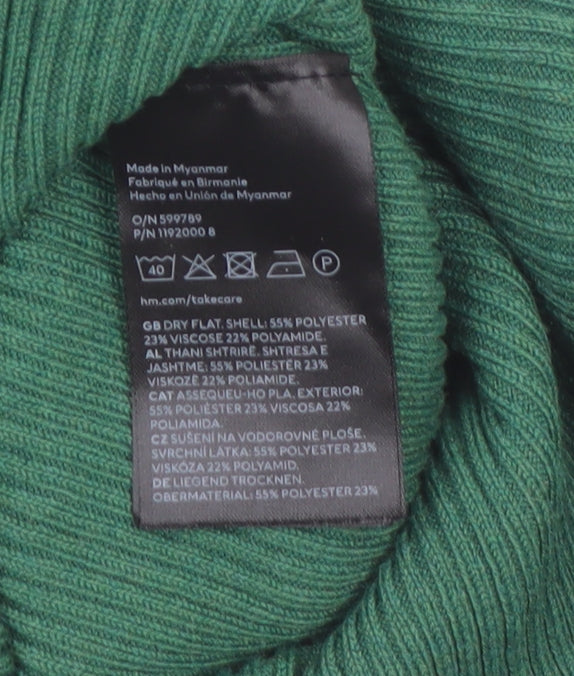 H&M Women’s Green Ribbed Knit Bodycon Dress XS Long Sleeve