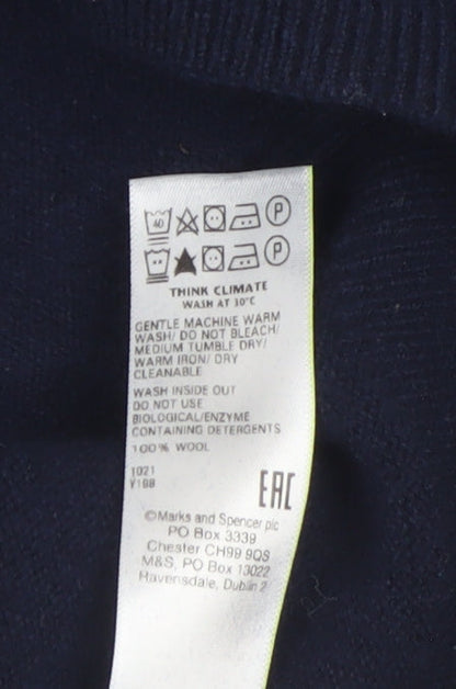 Marks and Spencer Men's Blue XL Wool Crew Neck Jumper