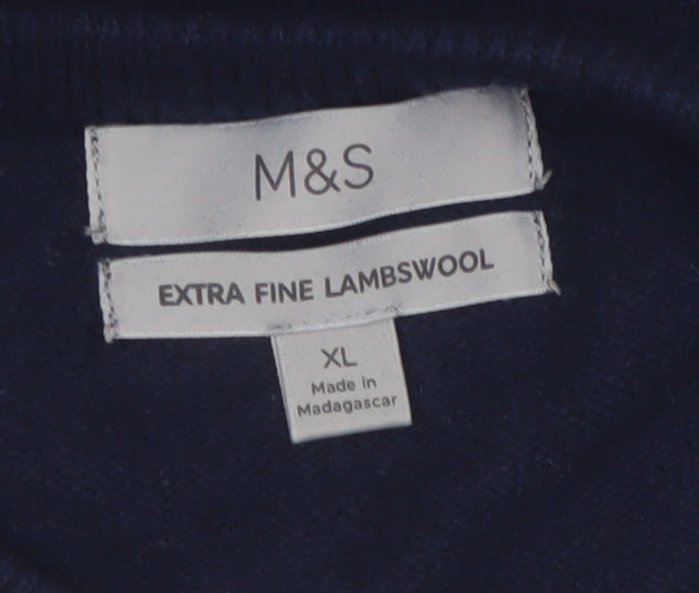 Marks and Spencer Men's Blue XL Wool Crew Neck Jumper