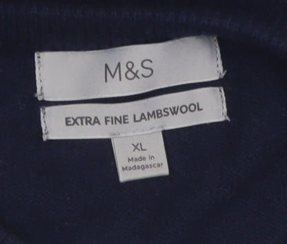 Marks and Spencer Men's Blue XL Wool Crew Neck Jumper