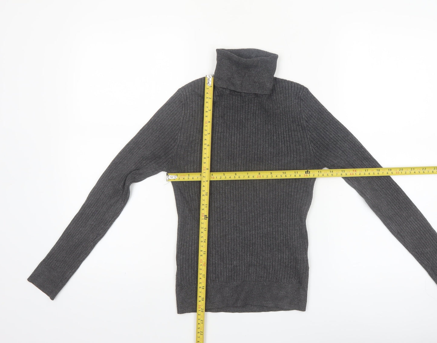 Primark Women Grey Roll Neck Ribbed Knit Jumper Size S
