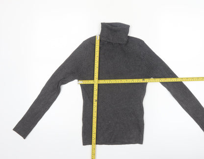 Primark Women Grey Roll Neck Ribbed Knit Jumper Size S