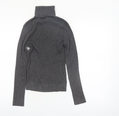 Primark Women Grey Roll Neck Ribbed Knit Jumper Size S