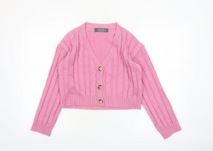 Primark Women Pink Cable-Knit Button Cardigan XS Acrylic