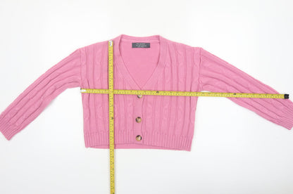 Primark Women Pink Cable-Knit Button Cardigan XS Acrylic