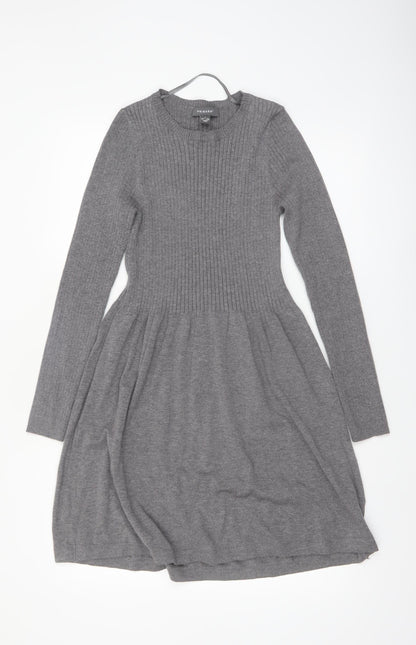 Primark Women Grey Ribbed Knit Jumper Dress Size 10-12