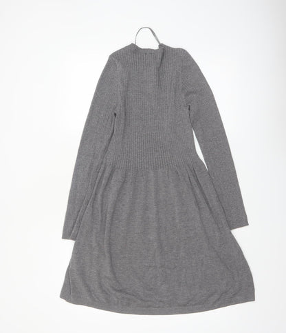 Primark Women Grey Ribbed Knit Jumper Dress Size 10-12