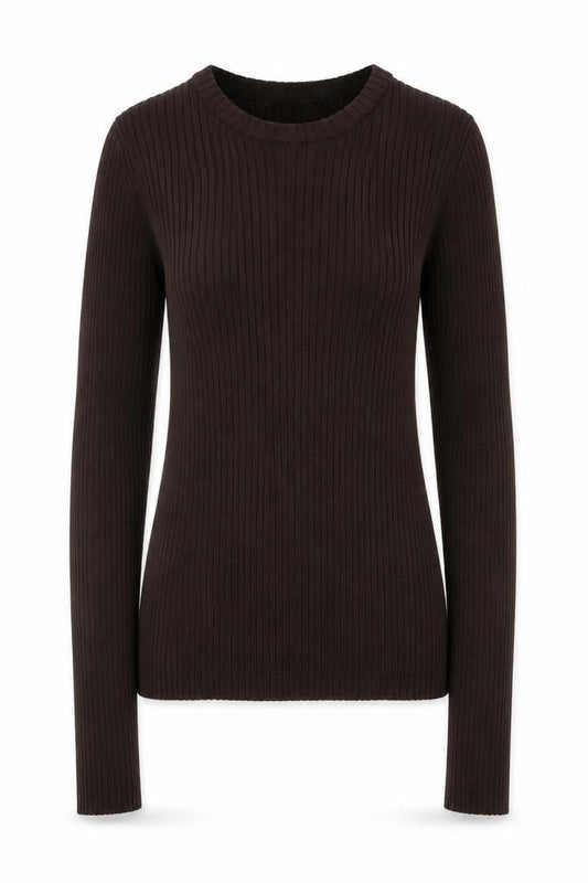 Weekday Women Brown Ribbed Knit Pullover Jumper Size L