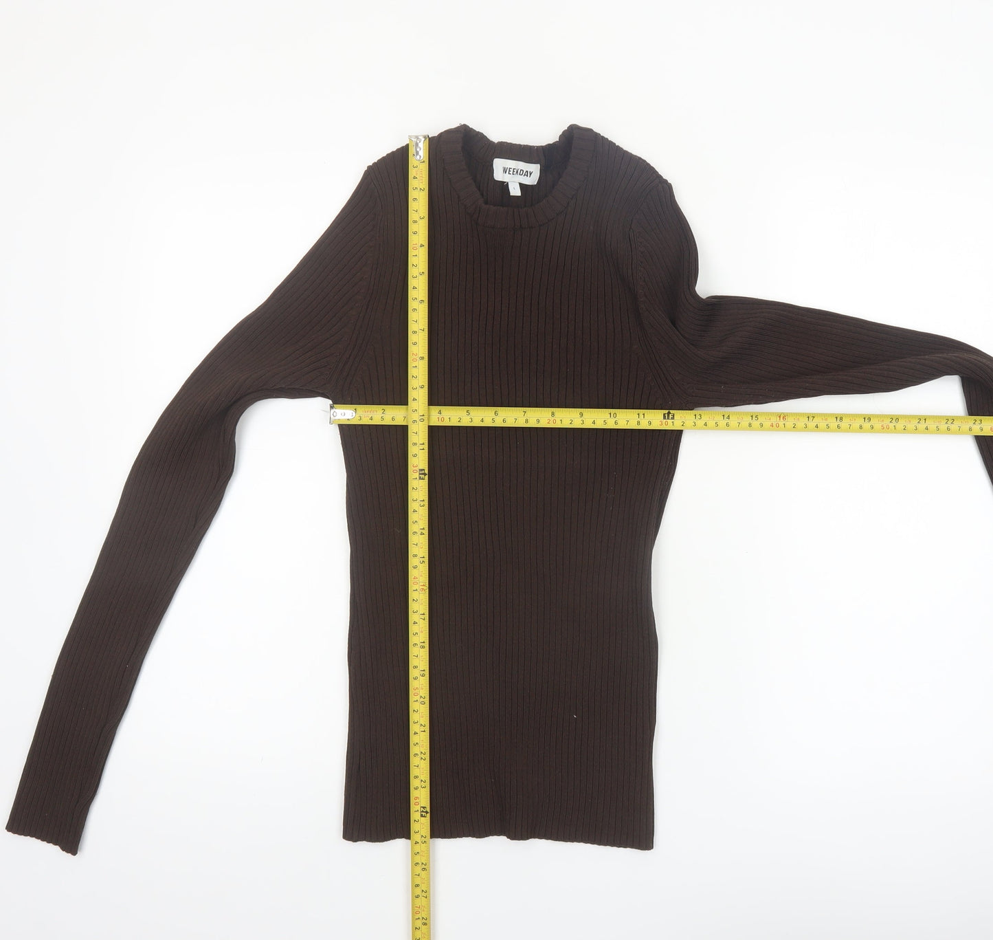 Weekday Women Brown Ribbed Knit Pullover Jumper Size L