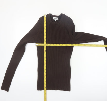 Weekday Women Brown Ribbed Knit Pullover Jumper Size L