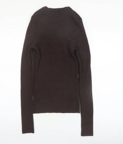 Weekday Women Brown Ribbed Knit Pullover Jumper Size L