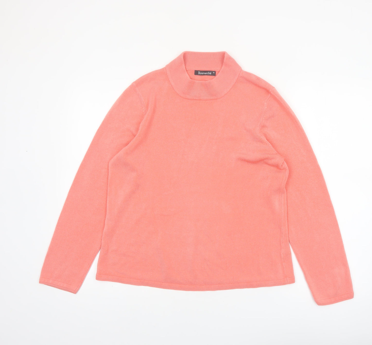 Bonmarché Women's Coral Pink Acrylic Roll Neck Jumper Size M