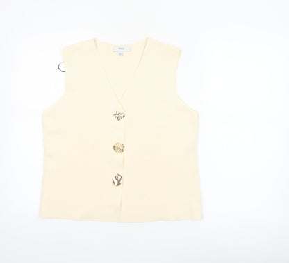 Marks and Spencer Women's Beige Sleeveless Knit Button Blouse Size M