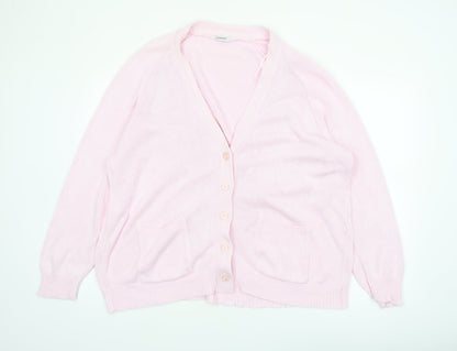 Damart Women’s Pink Cotton V-Neck Cardigan XL