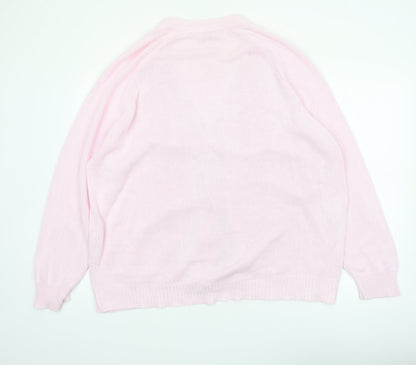 Damart Women’s Pink Cotton V-Neck Cardigan XL