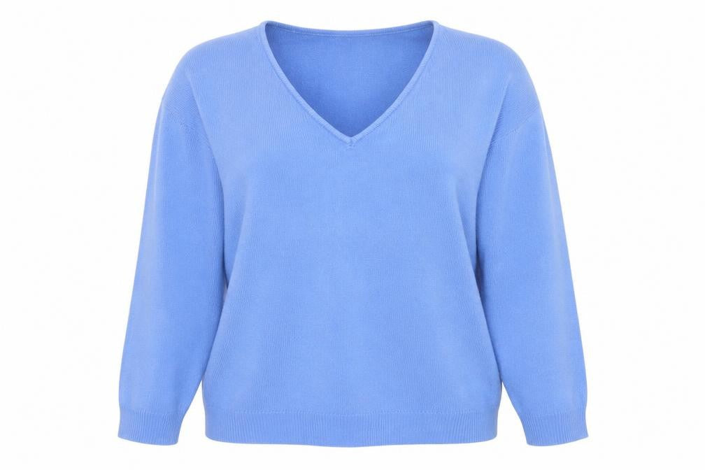 Bonmarché Women's Blue V-Neck Acrylic Jumper Size 18