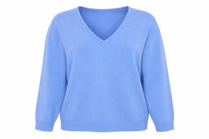 Bonmarché Women's Blue V-Neck Acrylic Jumper Size 18