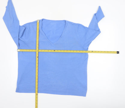 Bonmarché Women's Blue V-Neck Acrylic Jumper Size 18