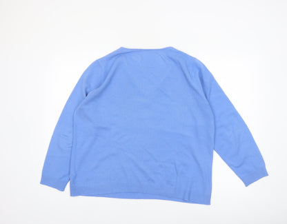 Bonmarché Women's Blue V-Neck Acrylic Jumper Size 18