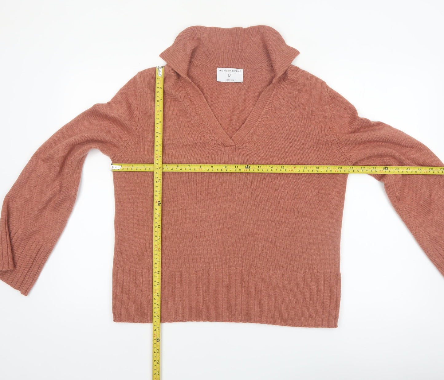 Primark Women Brown V-Neck Knit Jumper Size M Long Sleeve