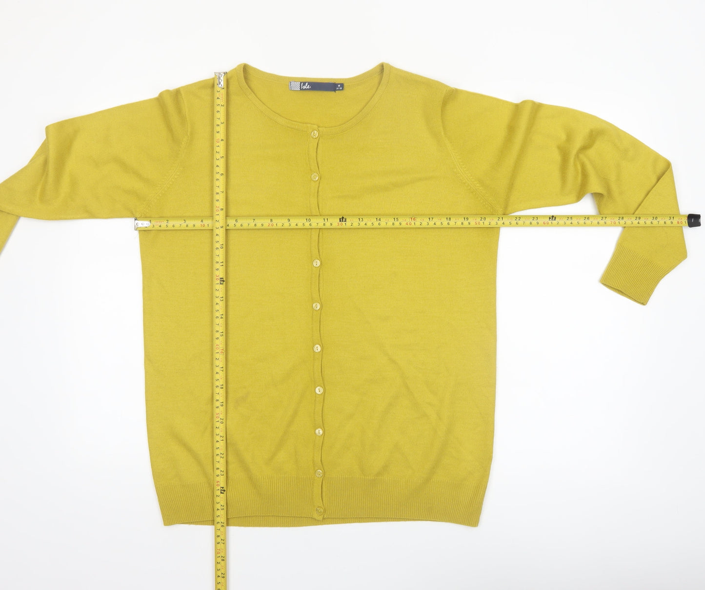 Isle Womens Yellow Acrylic Button-Up Cardigan Size M 14-16