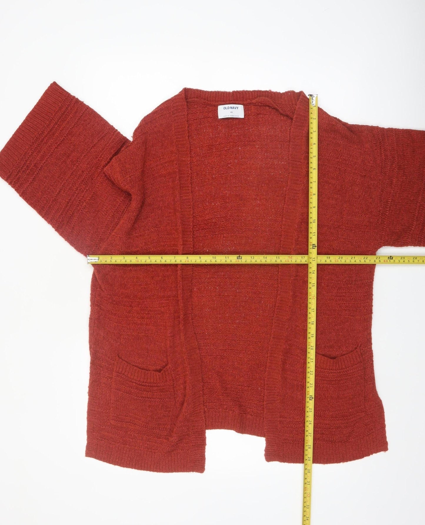 Old Navy Women Red Knit Open Cardigan XS Relaxed 3/4 Sleeve