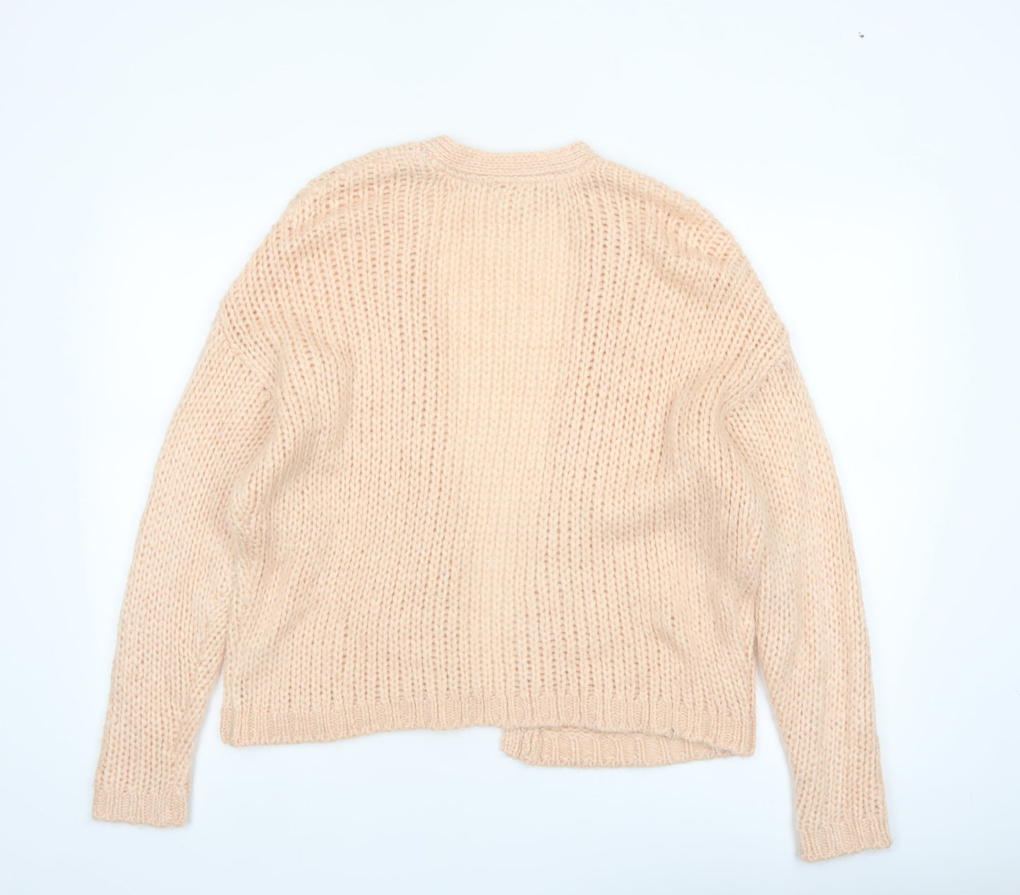 Fat Face Women Beige Chunky Knit Cardigan M Acrylic Wool Alpaca