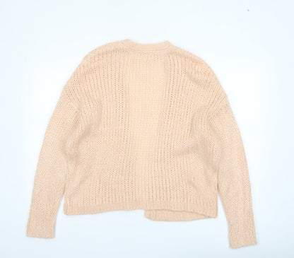 Fat Face Women Beige Chunky Knit Cardigan M Acrylic Wool Alpaca