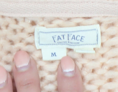 Fat Face Women Beige Chunky Knit Cardigan M Acrylic Wool Alpaca