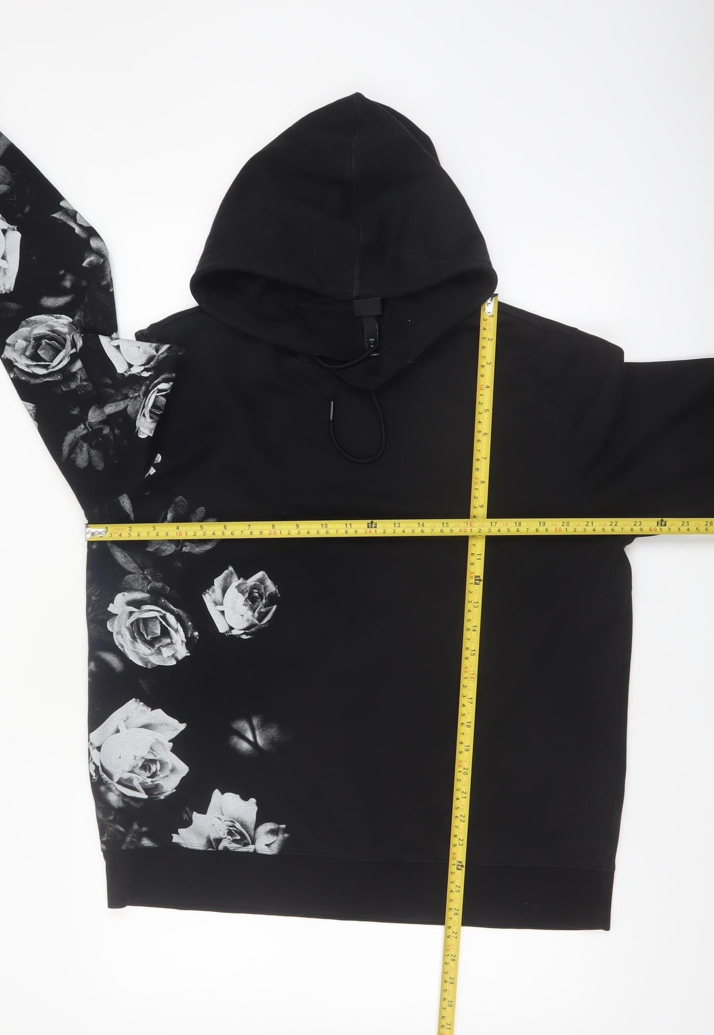 H&M Women’s Black Floral Print Pullover Hoodie Size L