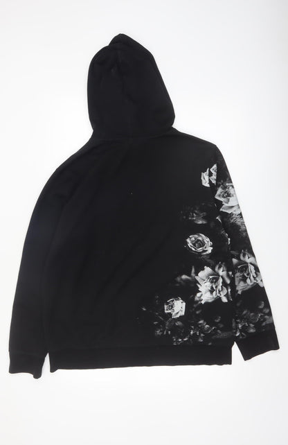 H&M Women’s Black Floral Print Pullover Hoodie Size L
