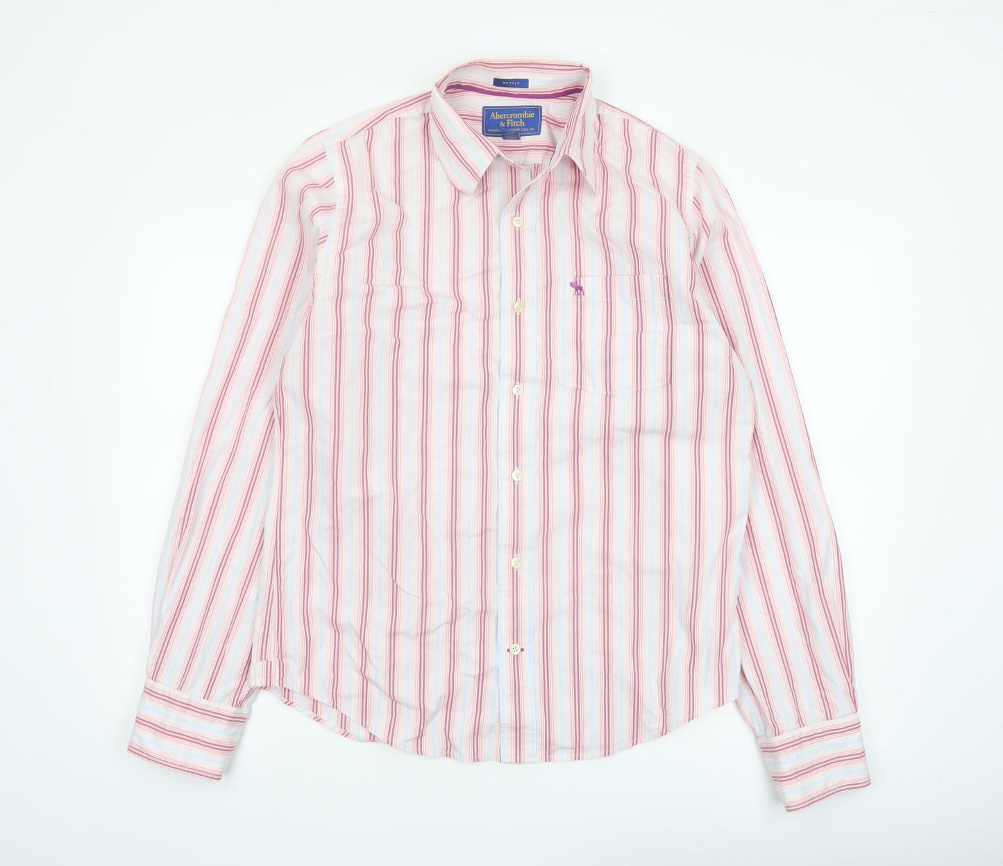 Abercrombie & Fitch Men’s Pink Striped Long Sleeve Cotton Shirt L