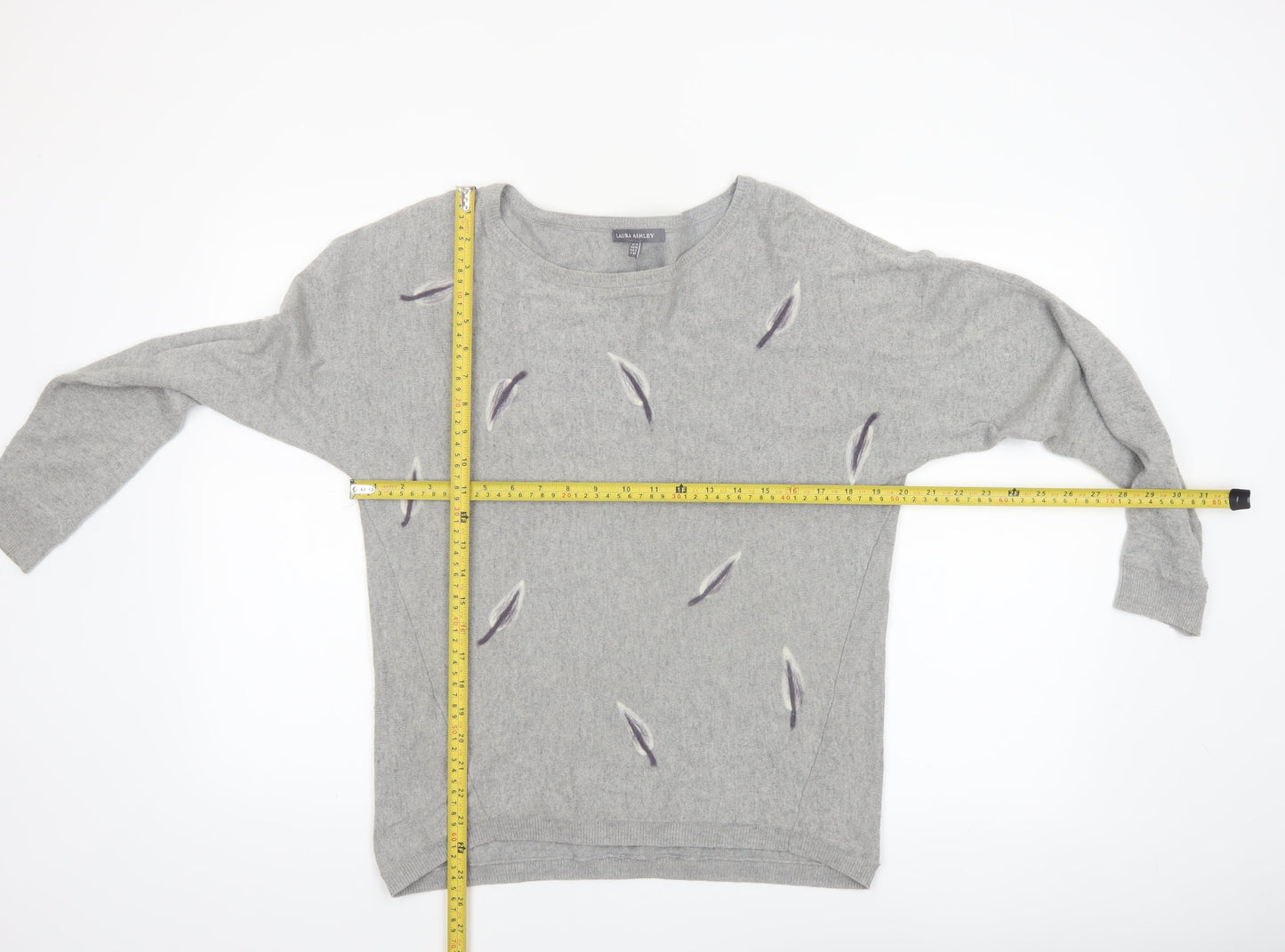 Laura Ashley Women Grey Feather Knit Pullover Jumper Size 10