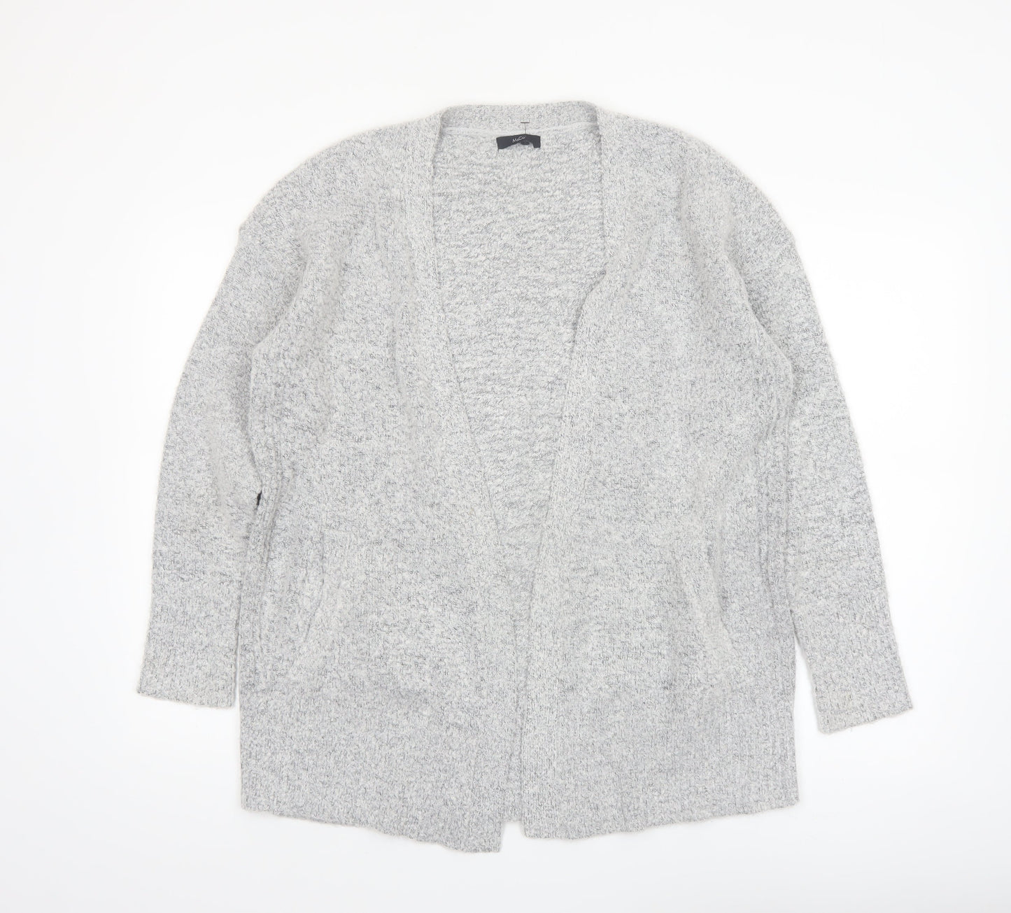 M&Co Women Grey Size 12 Long Sleeve Knit Open Cardigan