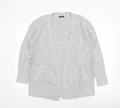 M&Co Women Grey Size 12 Long Sleeve Knit Open Cardigan