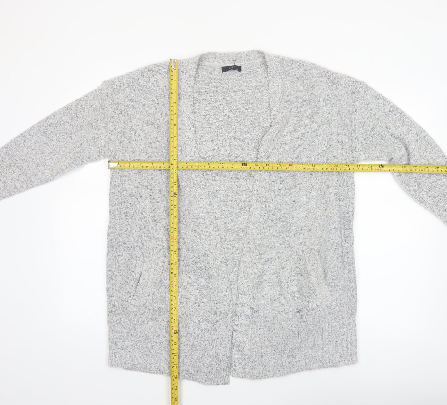 M&Co Women Grey Size 12 Long Sleeve Knit Open Cardigan