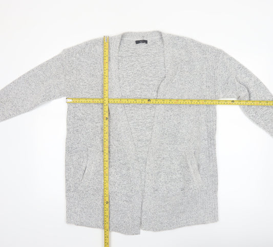M&Co Women Grey Size 12 Long Sleeve Knit Open Cardigan