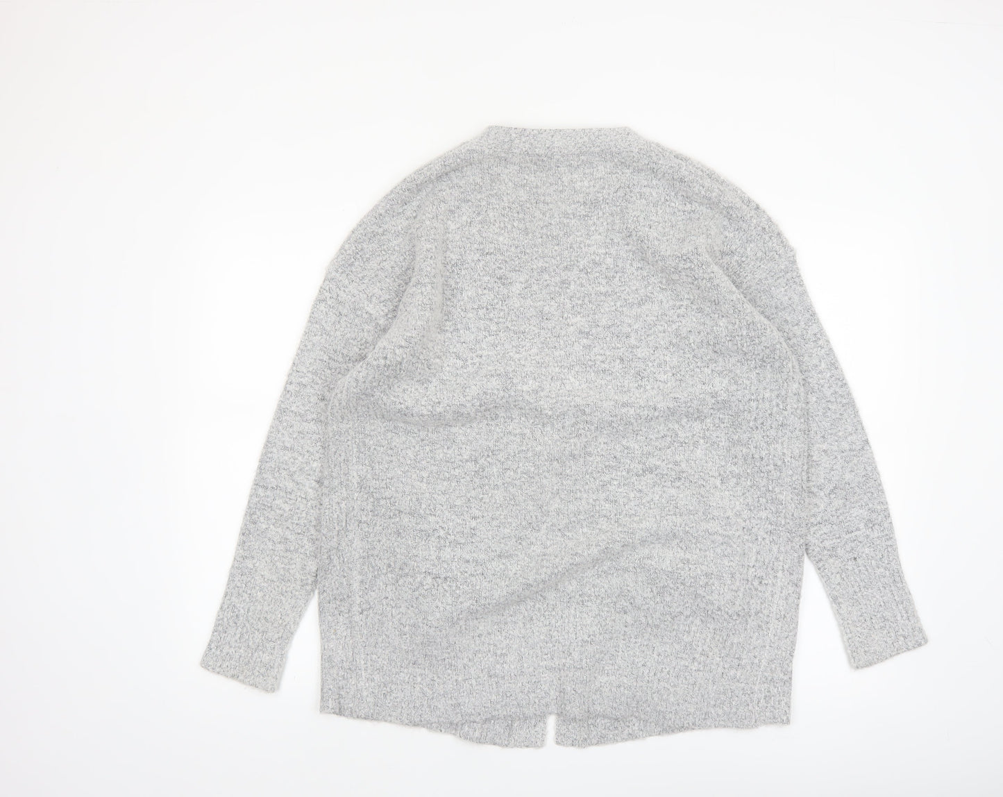 M&Co Women Grey Size 12 Long Sleeve Knit Open Cardigan